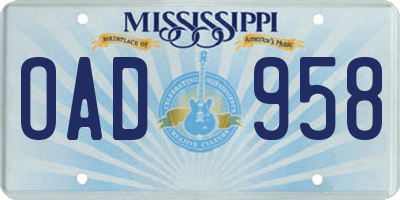 MS license plate OAD958