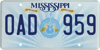 MS license plate OAD959