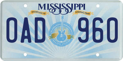 MS license plate OAD960