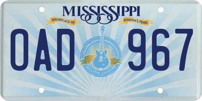 MS license plate OAD967