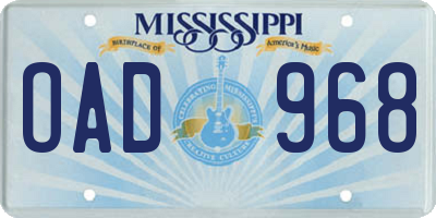 MS license plate OAD968