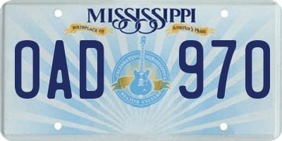 MS license plate OAD970