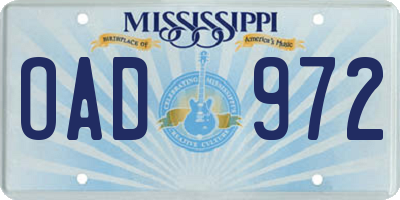 MS license plate OAD972