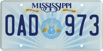 MS license plate OAD973