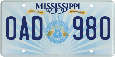 MS license plate OAD980