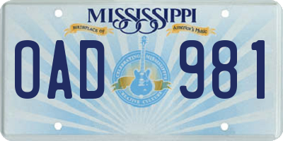 MS license plate OAD981