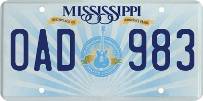 MS license plate OAD983