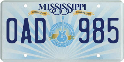 MS license plate OAD985