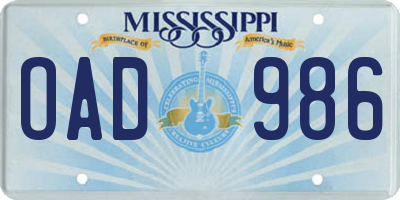 MS license plate OAD986