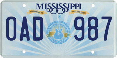 MS license plate OAD987