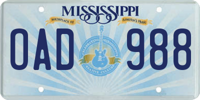 MS license plate OAD988