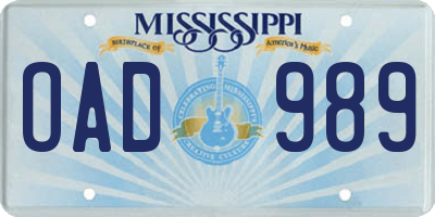 MS license plate OAD989