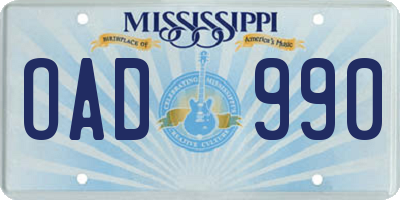 MS license plate OAD990
