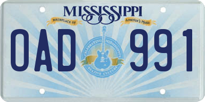 MS license plate OAD991