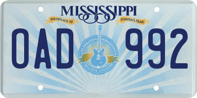 MS license plate OAD992