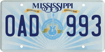 MS license plate OAD993