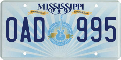 MS license plate OAD995
