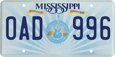 MS license plate OAD996