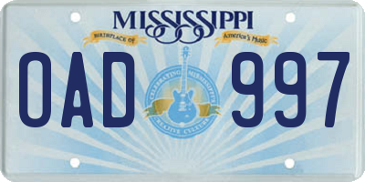 MS license plate OAD997