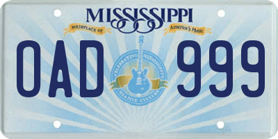 MS license plate OAD999