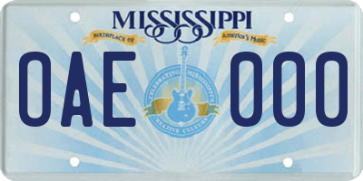 MS license plate OAE000