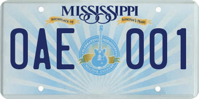 MS license plate OAE001