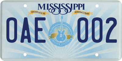 MS license plate OAE002