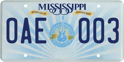 MS license plate OAE003