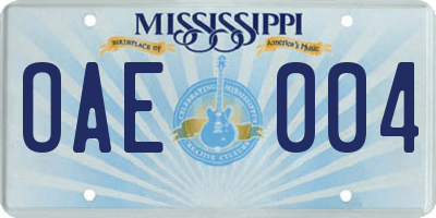MS license plate OAE004