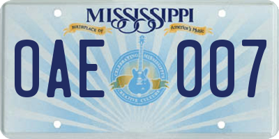 MS license plate OAE007