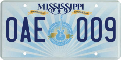 MS license plate OAE009