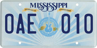 MS license plate OAE010