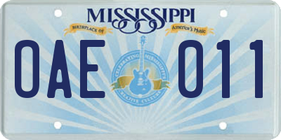 MS license plate OAE011