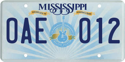 MS license plate OAE012