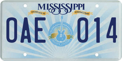 MS license plate OAE014