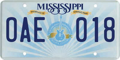 MS license plate OAE018