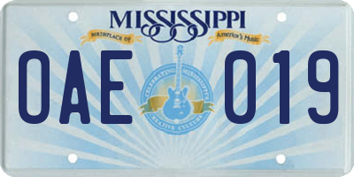 MS license plate OAE019