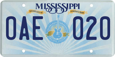 MS license plate OAE020