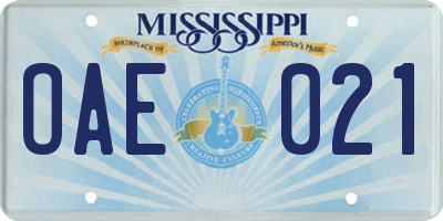 MS license plate OAE021