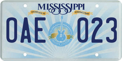 MS license plate OAE023