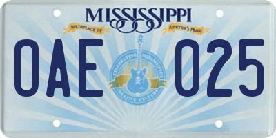 MS license plate OAE025
