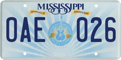 MS license plate OAE026