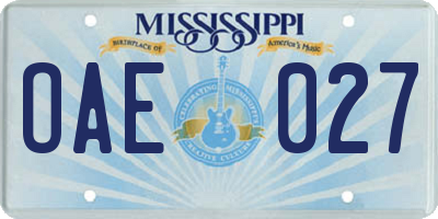 MS license plate OAE027