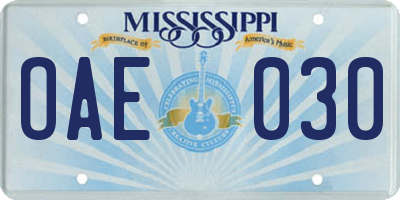 MS license plate OAE030