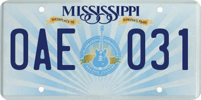 MS license plate OAE031