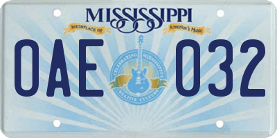 MS license plate OAE032