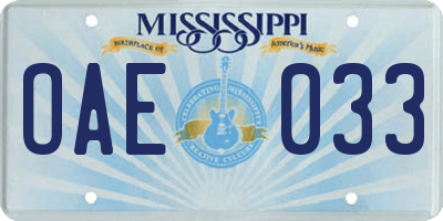 MS license plate OAE033