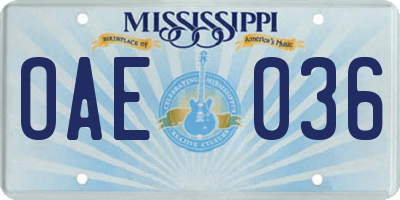 MS license plate OAE036