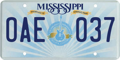 MS license plate OAE037
