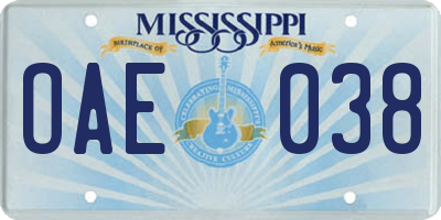 MS license plate OAE038